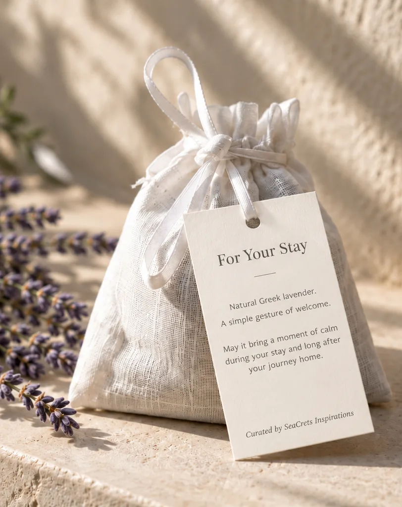 For Your Stay pouch with natural Greek lavender and a personalised welcome card